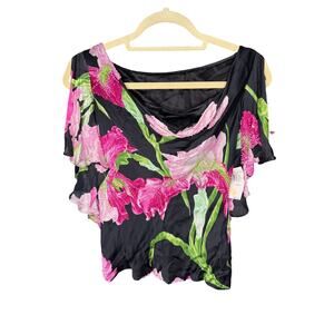 Vintage NWT Carmen Marc Valvo Collection Black Floral Silk Top Women's Size 4